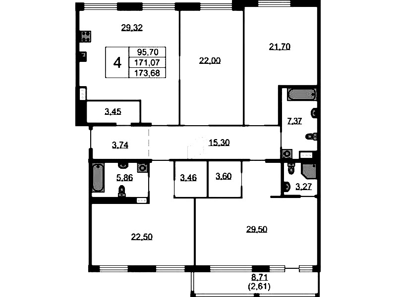 4-комнатная квартира 173.68 м², 8/9 эт., ЖК «Бакунина 33»